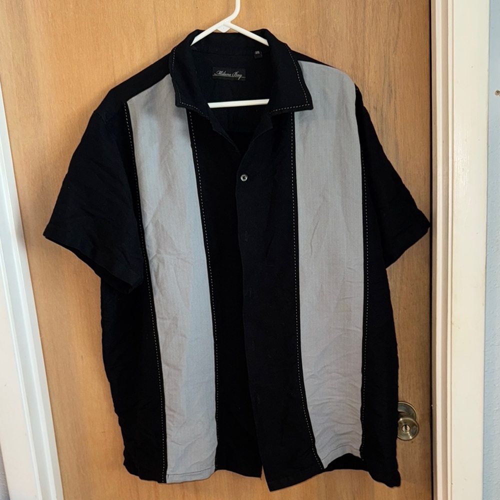 Milano Bay Black and Gray Casual Button Down Shirt